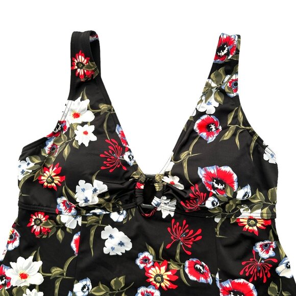 fit 4 ur Thighs Black/Floral Print One Piece Women's Dress Swimsuit Size 8 - Picture 4 of 8